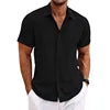 Men's Casual Button Down Shirt Short Sleeve Anti-Pilling Yarn Dyed for Beach Summer Wedding Knitted Weaving Method
