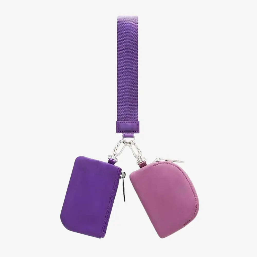 Light Weight Nylon Zipper Dual Pouch Portable Business Wristlet Hanging Keychain Bag in USA Overseas Warehouse