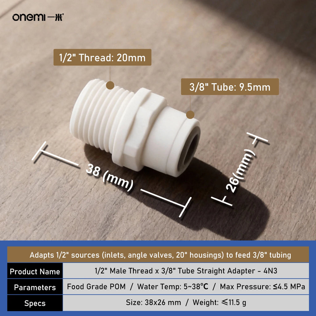 OEM Manual Ball Valve Quick Connect Reducing Union Fitting 1/4 Inch to 3/8 Inch POM Step Down Adapter for Car RO Water Filter