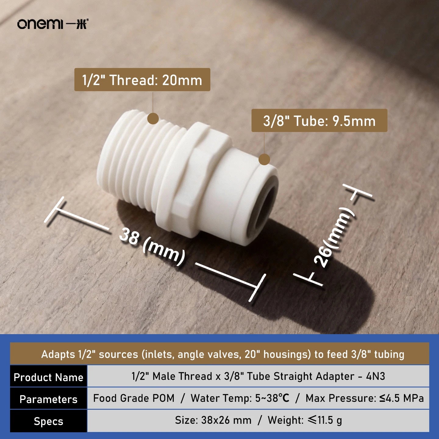 OEM Manual Ball Valve Quick Connect Reducing Union Fitting 1/4 Inch to 3/8 Inch POM Step Down Adapter for Car RO Water Filter