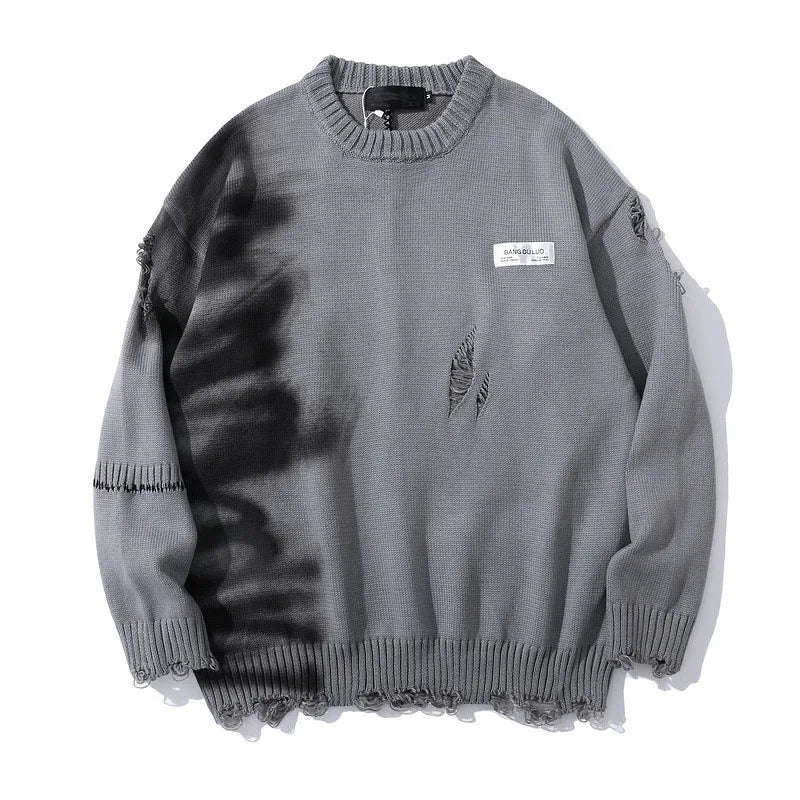 Una Reta Graffiti Sweater Men New Autumn Streetwear Men's Clothes Hip Hop Pullover Men Hole Oversize Couple Sweater