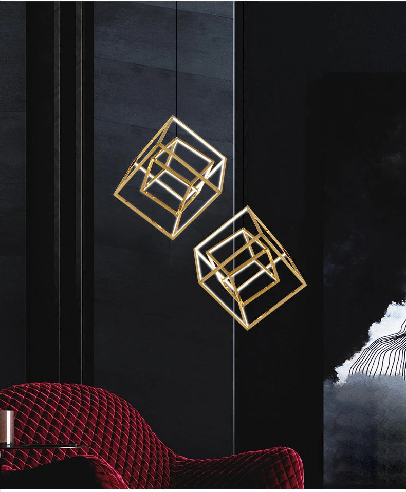 Modern square led chandelier art design postmodern luxury golden light Indoor Living Room Decor Lobby suspension chandelier