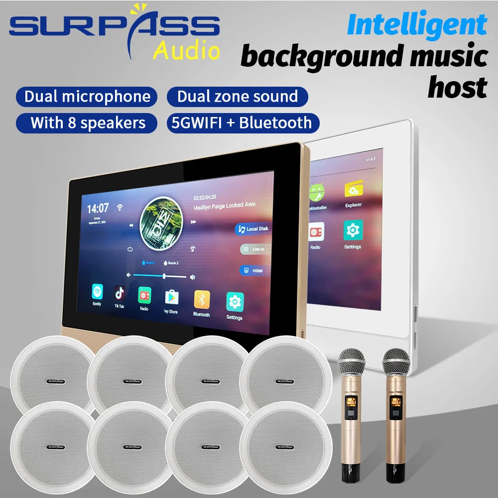 PW7820K+CR620 in Wall Amplifier With PA Ceiling Speaker Set Wireless Microphone Karaoke Stereo Home Theatre System