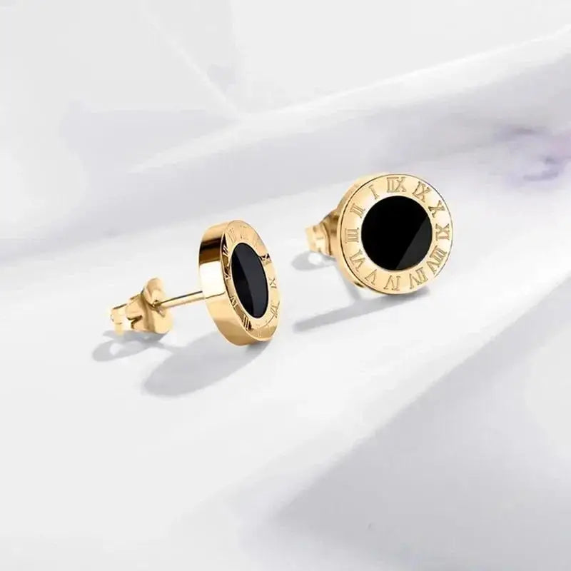 Fashion Chic Stainless Steel  Crystal Stud for Women Men Jewelry Vintage Roman Numerals Small Earring