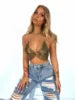 Sexy Rhinestones Fishnet Party Crystal Deep V Crop Top Rhinestone Chainmail Halter Draped Bra Ladies Club Crop Top