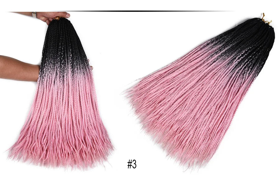 TOMO Synthetic Crochet Hair Box Braids 22Roots Colored Braiding Hair Extensions 24Inch Rainbow Ombre Crochet Braids Pink Red