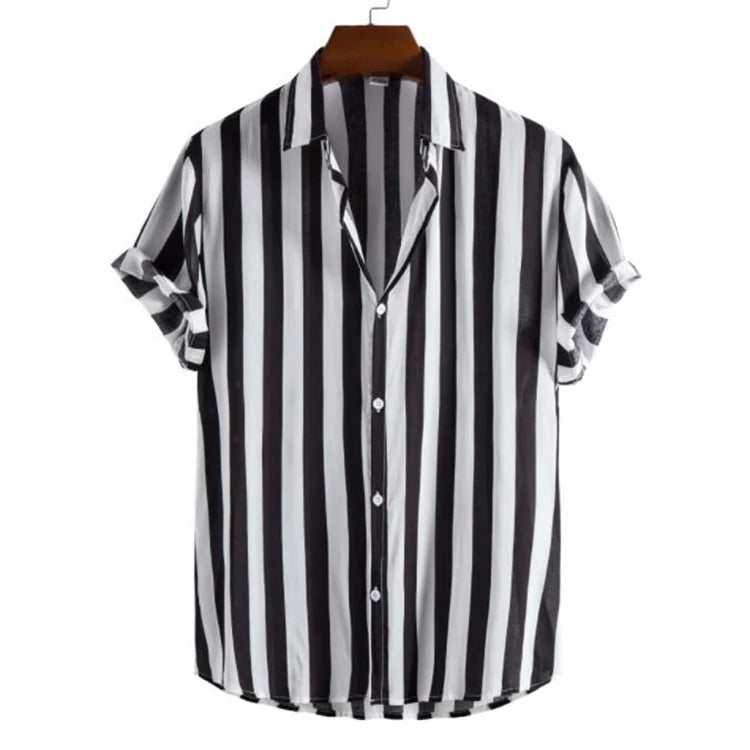 Men's Summer Fashion Linen Shirts New Short-Sleeve Casual Print Blouse Top with Turn-Down Collar Breathable and ODM Supplied