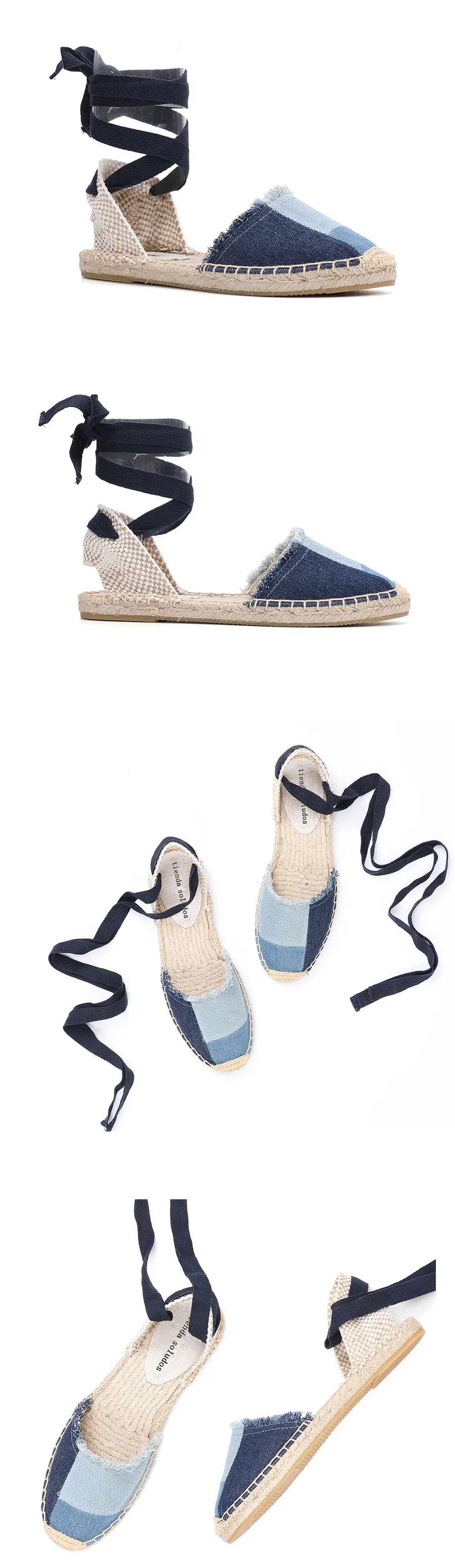 New Top Denim T-strap Flat With Cotton Fabric Open Sandalias Mujer Sandals Sapatos Mulher Womens Espadrilles Flat Shoes