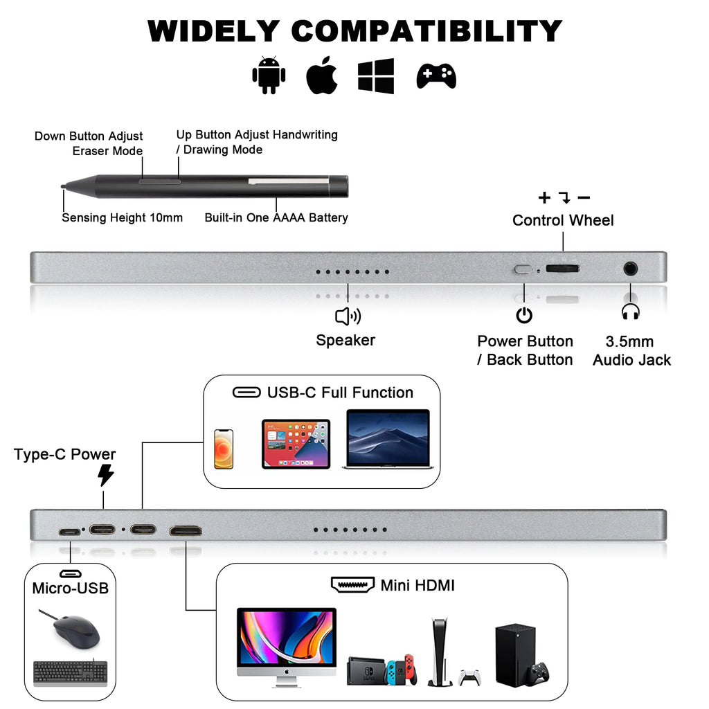 New 15.6 Inch 4K Portable USB Compatible Gaming Drawing Monitor with Touchscreen 4096 Pressure Digital Stylus Pen Display Laptop