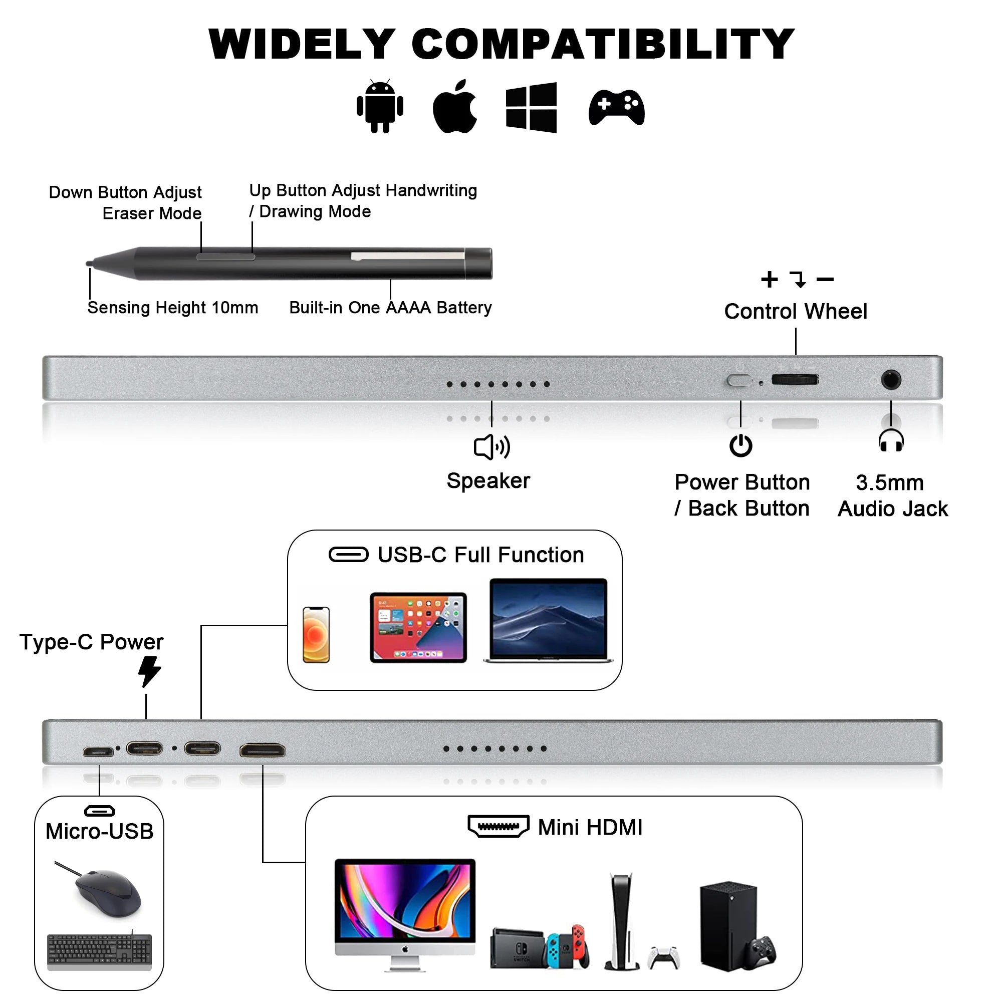 New 15.6 Inch 4K Portable USB Compatible Gaming Drawing Monitor with Touchscreen 4096 Pressure Digital Stylus Pen Display Laptop