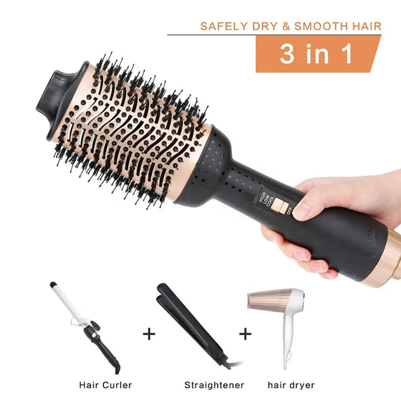 Factory Price 3-in-1 Professional Round Electric Rotating Portable Hot Heat Air Hair Dryer Brush Straightener Comb Blowout Brush