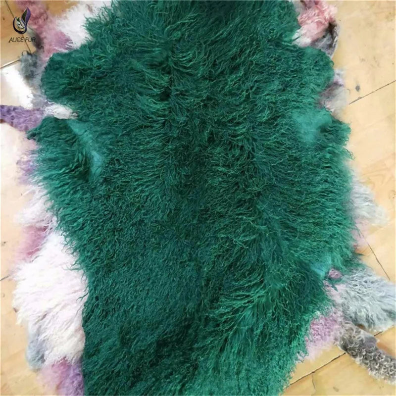 Long Hair Curly Real Mongolian Tanned Sheep Fur Pelt for Garment Use