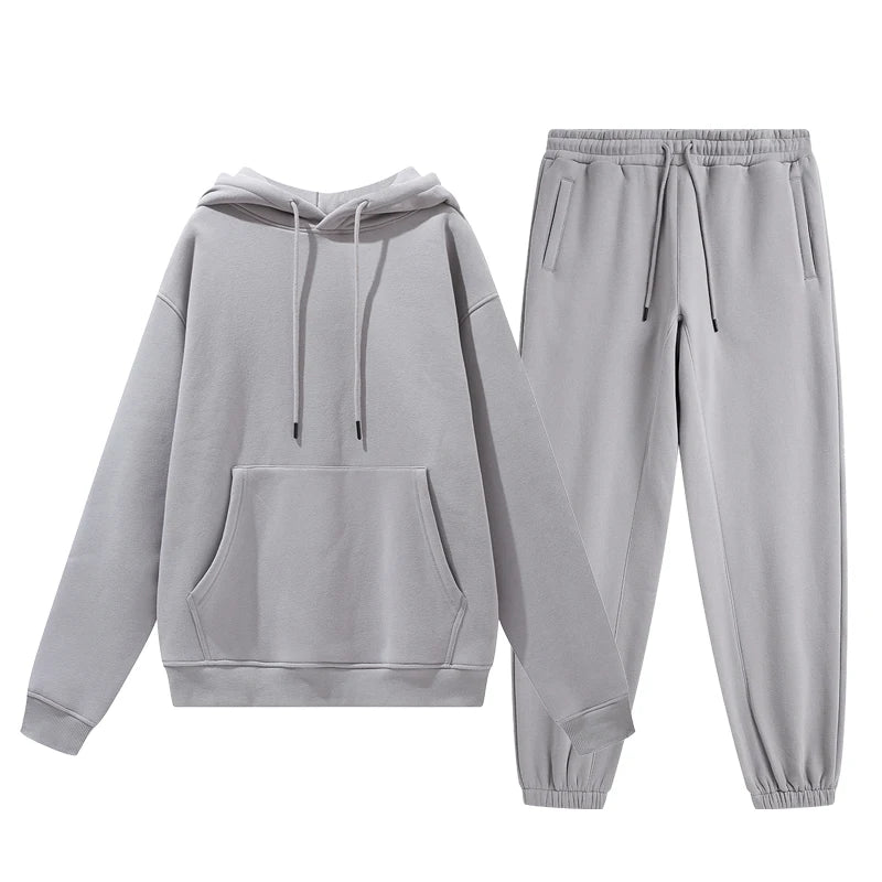 Wholesale Organic Cotton Sweatpants and Hoodie Set Custom Sweat Suits Casual Unisex Tracksuit