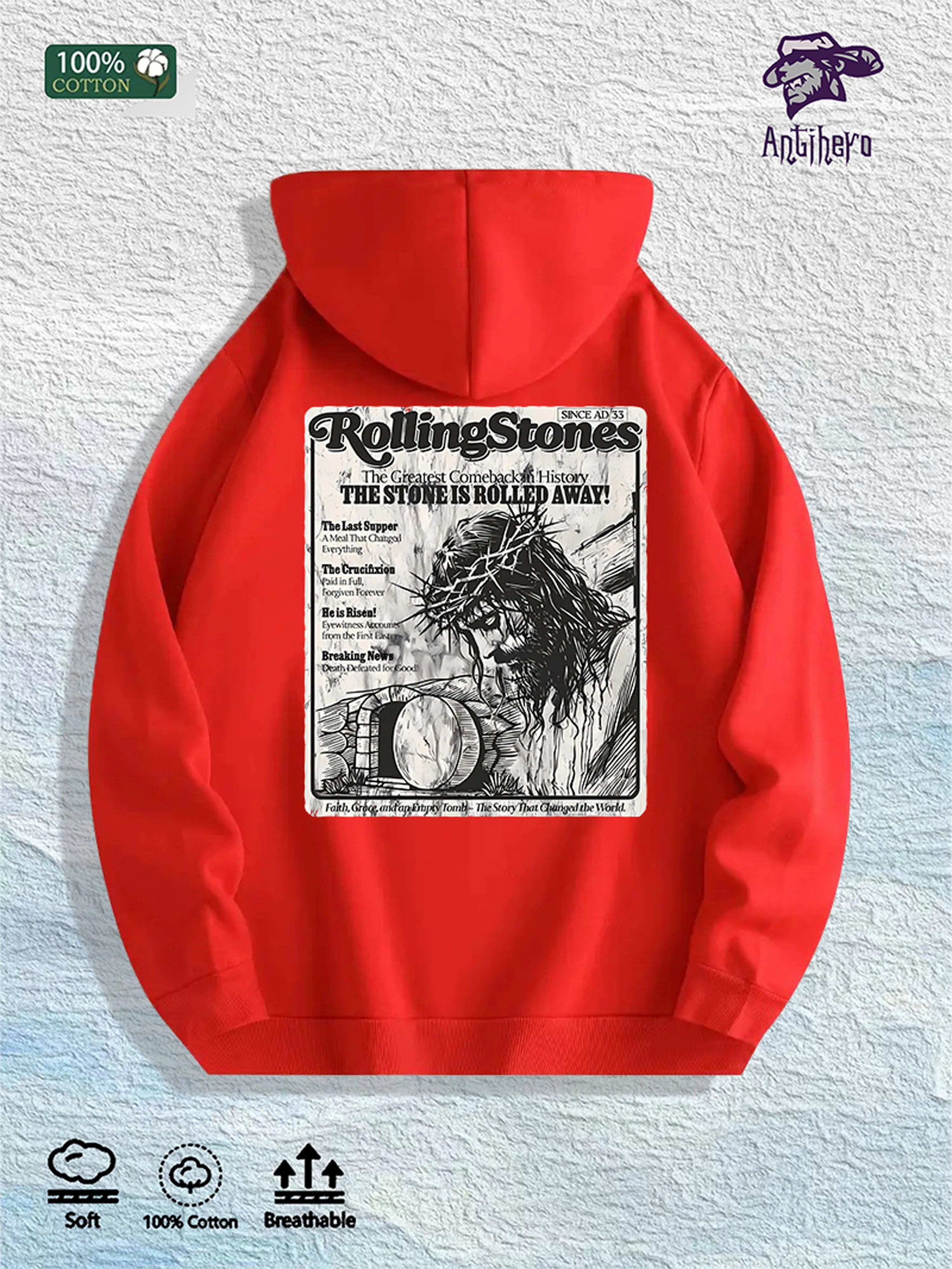 RollingStones Faith Graphic Hoodie 100% Cotton US Warehouse 7 Colors