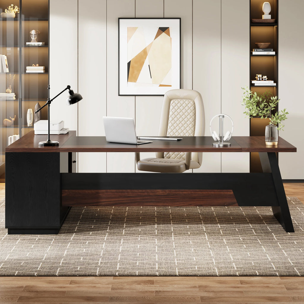L-Shaped Executive Desk, 78" Modern Office Desk with Drawers and Lateral File Cabinet, Large Computer Desk with Storage Shelve