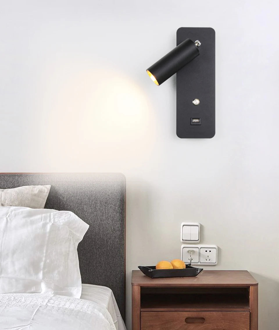 Indoor LED Wall Lamp 7W with USB Charge Wall Lamp Bedroom Living Room Nordic Modern Wall Light Aisle with Switch Wall Sconce