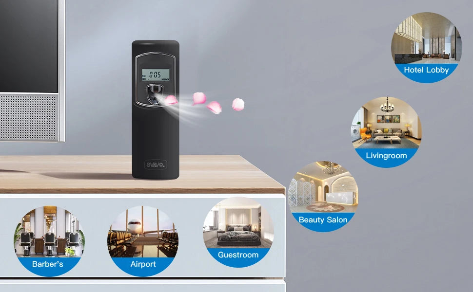 SVAVO Wall-mounted Automatic Perfume Dispenser LCD Screen Automatic Aerosol Dispenser for Toilet Bashroom Livingroom