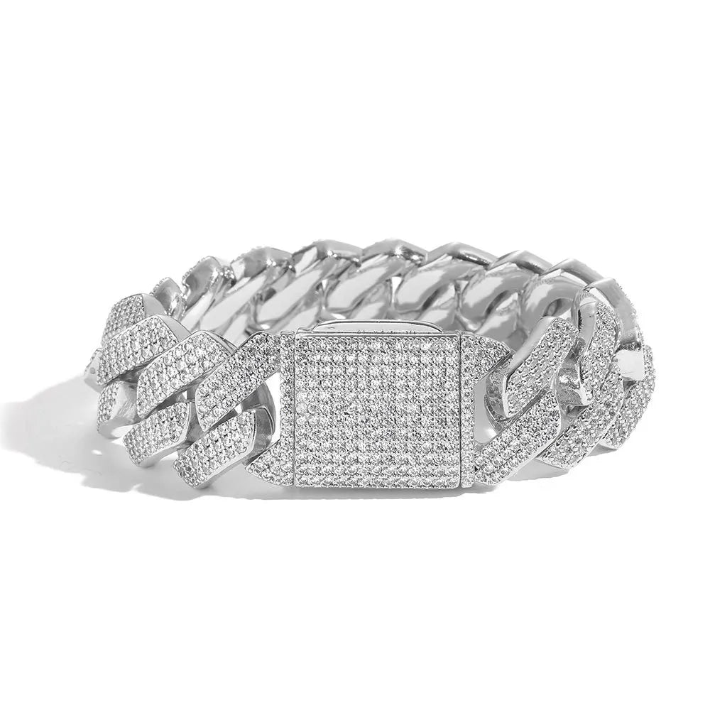 Wholesale 925 Silver Mosan Moissanite Bracelet European American Hip-Hop Style 20mm Cuban Chain Men's Diamond Bangle"
