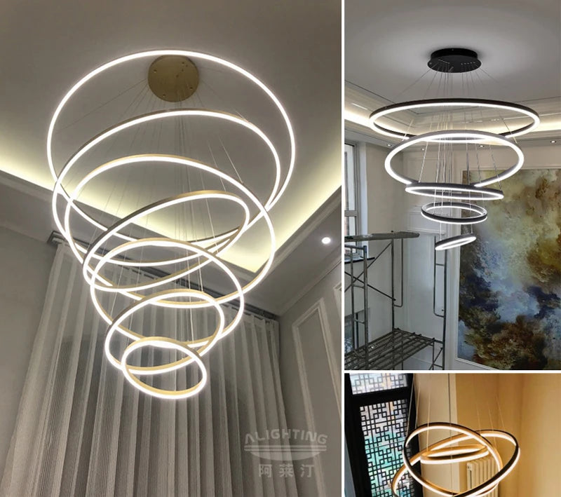 Modern LED Ring Pendant Lights Golden Creative Aluminum Circle Pendant Light for Living Room Restaurant Home Ring Lamp