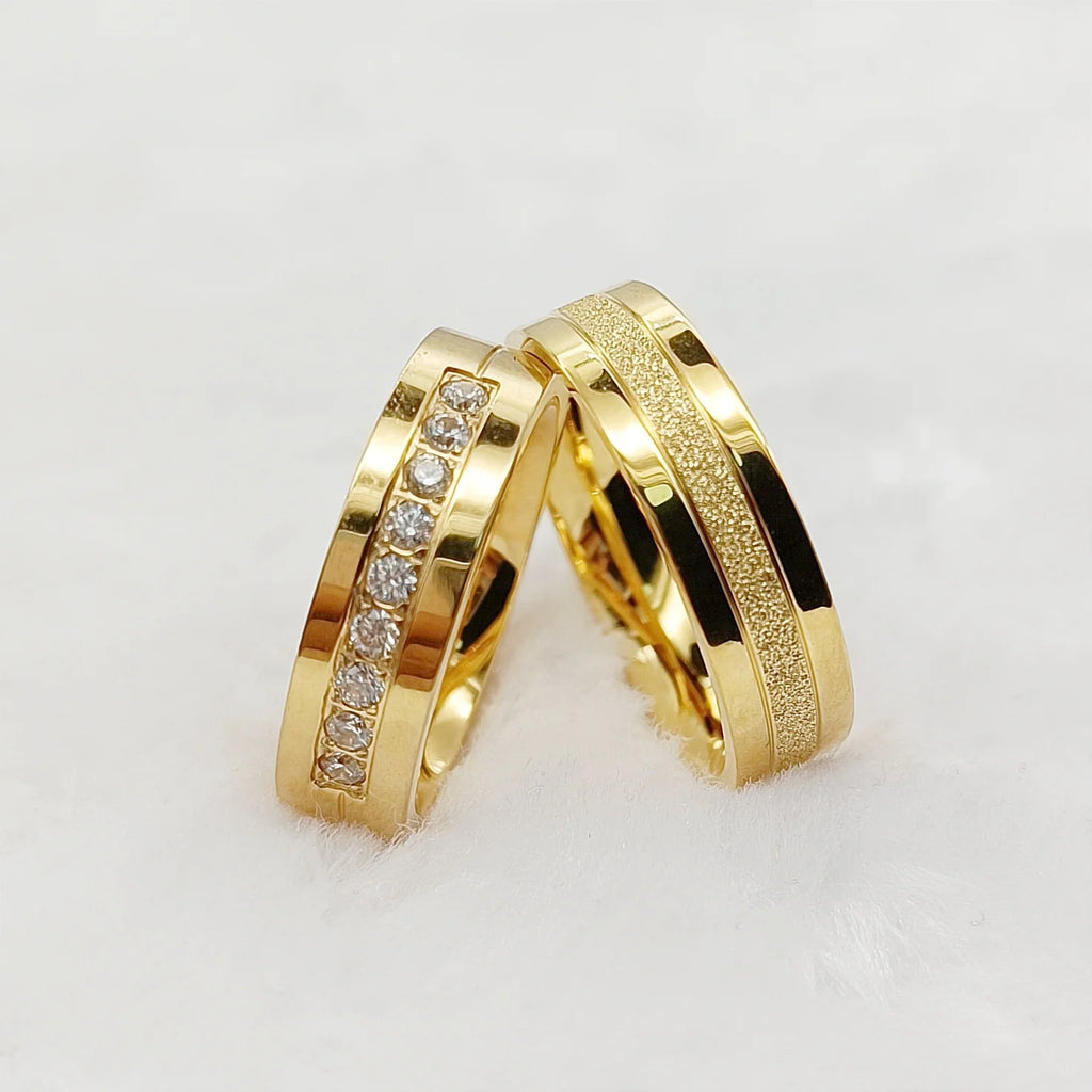Wedding Rings for Men and Women Lover's Western Designer Jewelry 18k Gold Plated Emery Frosted Stainless Steel Couples Ring