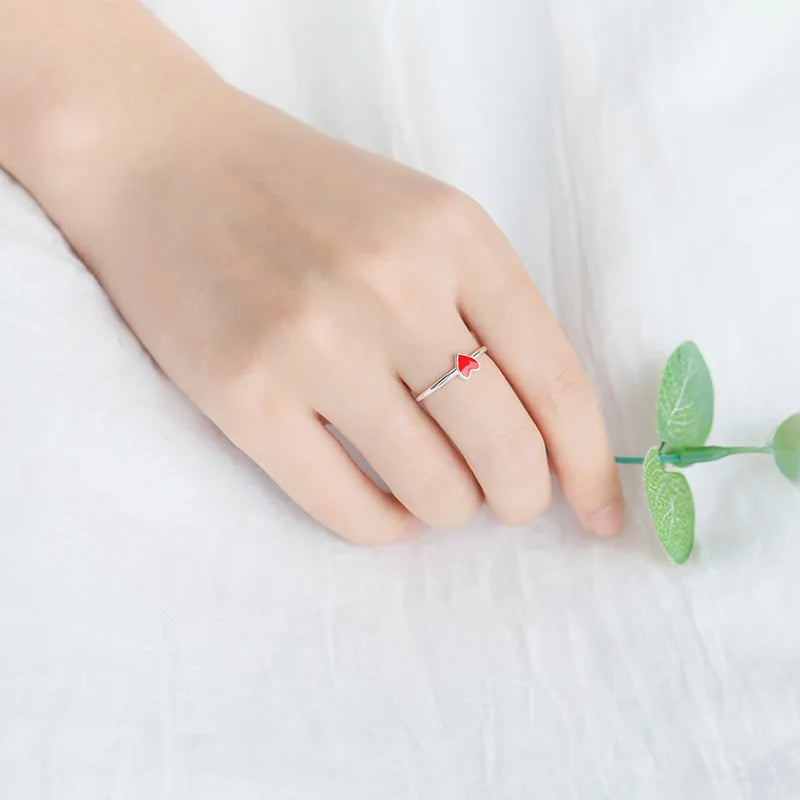 Wholesale Red Heart Silver Plated Ring for Women Fashion Jewelry Adjustable Rings