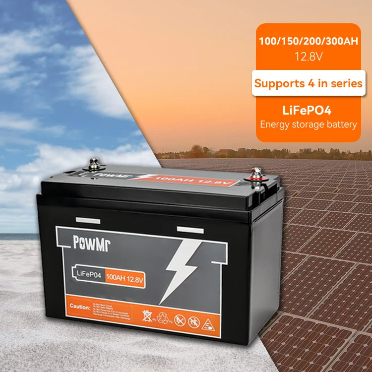For PowMr 12.8V 200Ah LiFePO4 Hybrid Grid Connection Lithium Ion Battery Supports up to 4 in Series 4 in Parallel Energy Storage