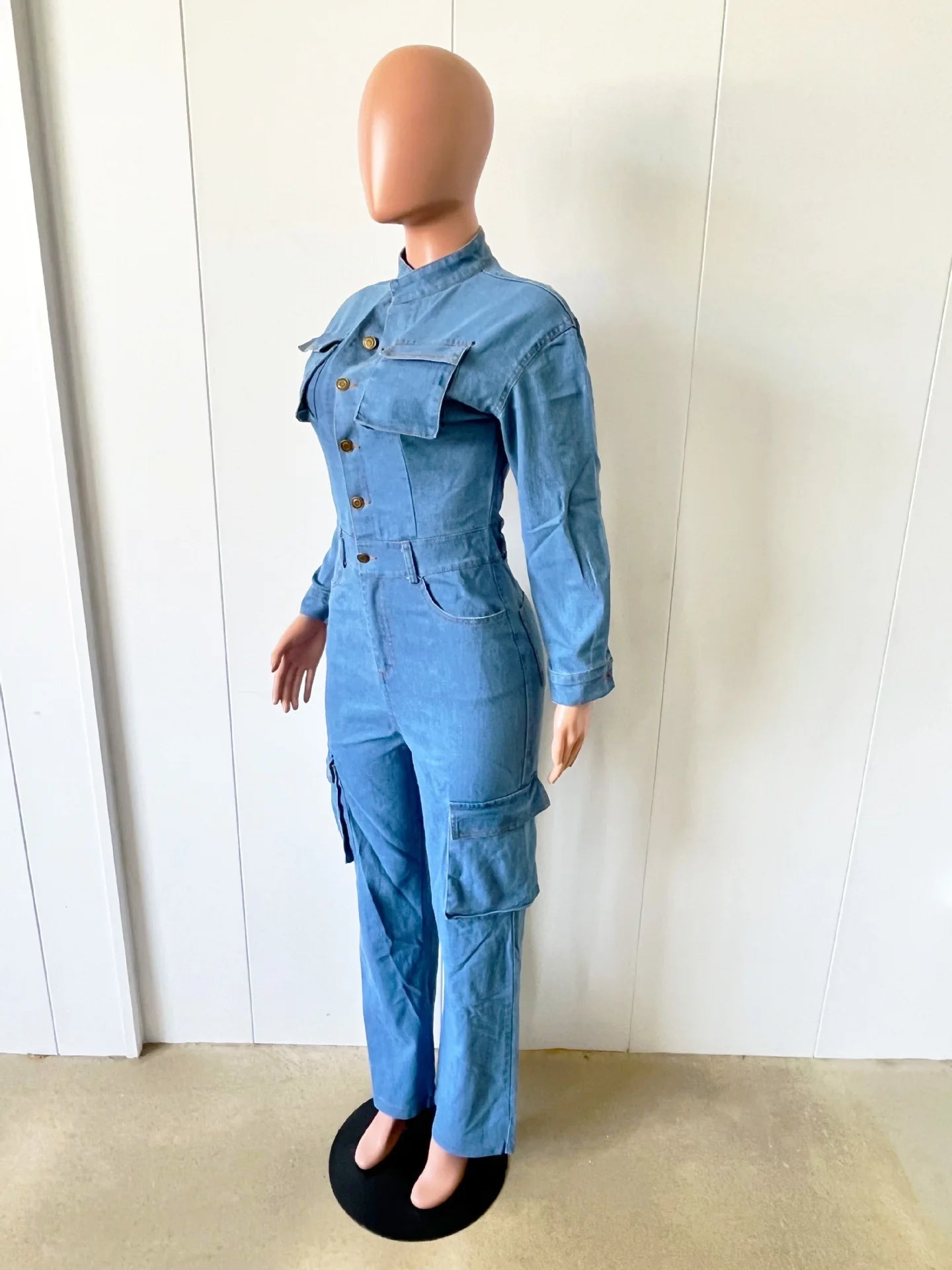 New Arrival Women Clothing  Turn Down Collar Vintage New Female Denim Jumpsuit Woman Jean Overalls Long Sleeve Elegant Jumpsuits