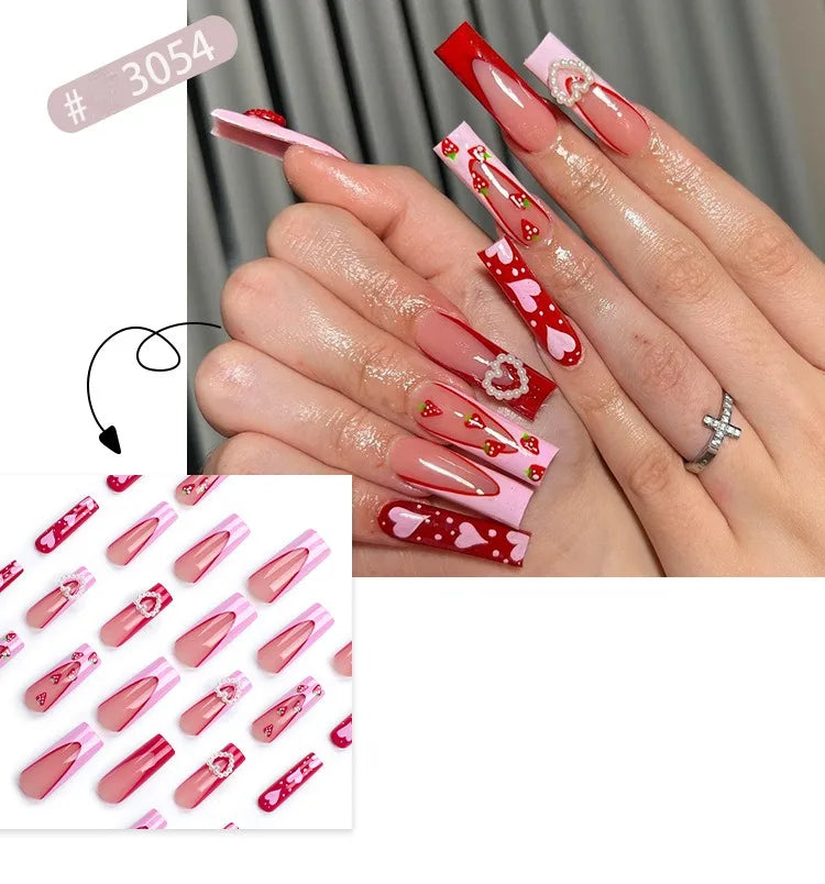 Dropshipping 24 Pcs French Style Romantic Art Acrylic Press on Nails Artificial Fingernails Candy False Nails Dating  Party 2792