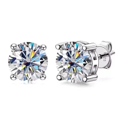 Shama Gems Jewels 925 Sterling Silver Moissanite Brilliant Cut Stud Earrings White Gold Plated 2 Gram Classic Minimalist Wedding