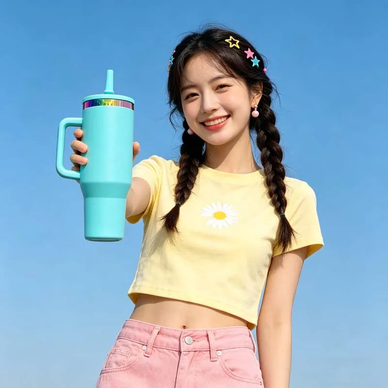 Us Warehouse 40 OZ Colorful Rainbow Plated Easy Clean Camping Gear 40 OZ Vacuum Tumbler for Home Office Outdoor Daily Use
