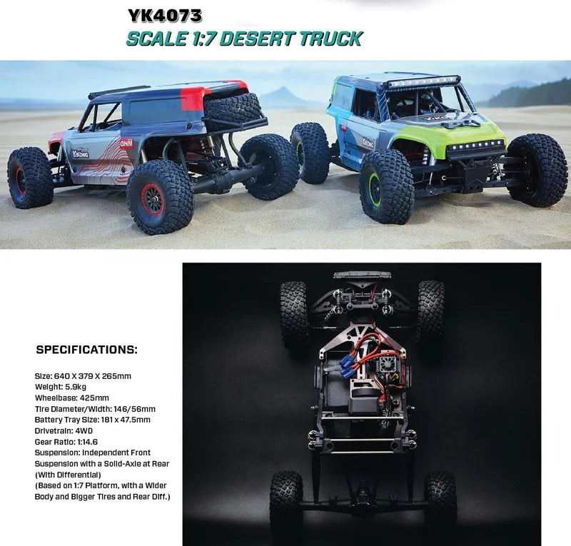 1:7 Scale YIKONG TB7 Trail Breaker 4WD Crawler Desert RC Truck 2.4G Remote 30KG Servo Independent Suspension Brushless Power