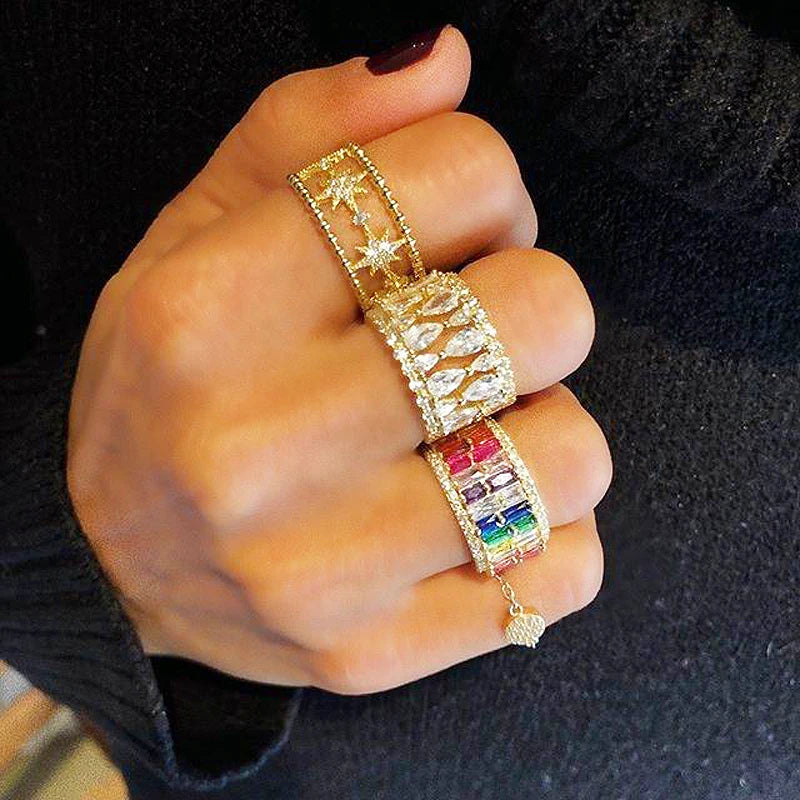 Promotion New Rainbow Rings Cubic Zircon CZ Bohemia Gradient Colorful Shinny Rings for Women Bague Jewelry
