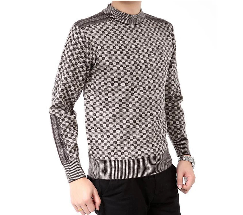 Autumn Winter Men's Warm Sweater Casual O-Neck Thick Cashmere Turtleneck Pullover Men Classic Plaid Sweaters Knitwear Clothing