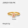 RFJEWEL Shiny Stainless Steel Gold Plated Rings with CZ Stones Adjustable Rings Pink Stone Simple Rings