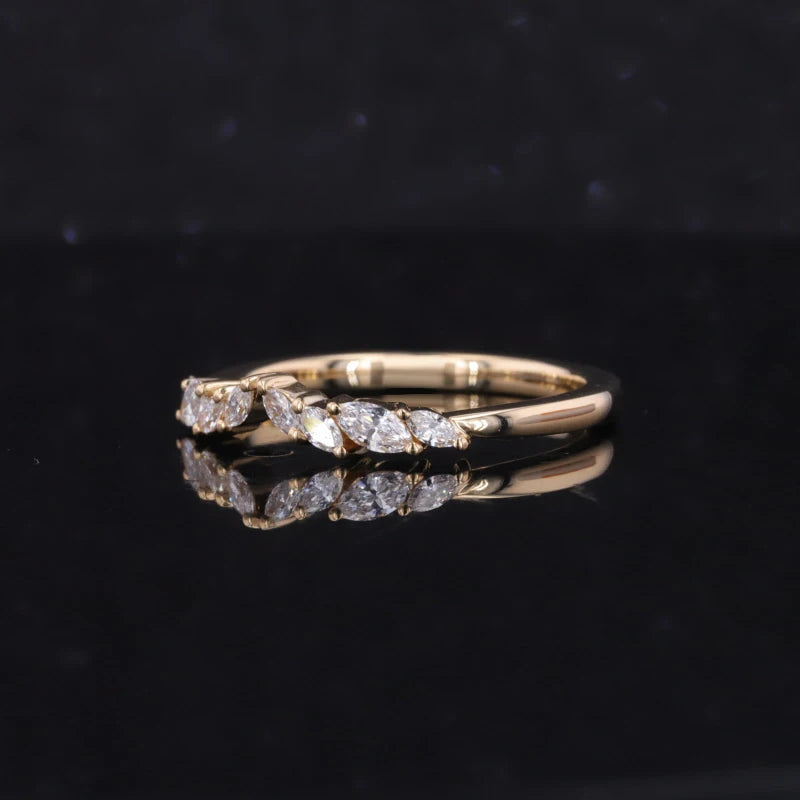 Marquise Diamonds Stacked Ring 2x4mm/3x1.5mm DEF VS Marquise Cut Wedding Band 10K Gold HPHT CVD Lab Grown Diamonds Band Rings