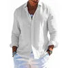 Summer Men's Solid Fashion Versatile Shirt Beach Shirts Men Long Sleeved Cardigan Tops Turn Down Collar Slim Fit