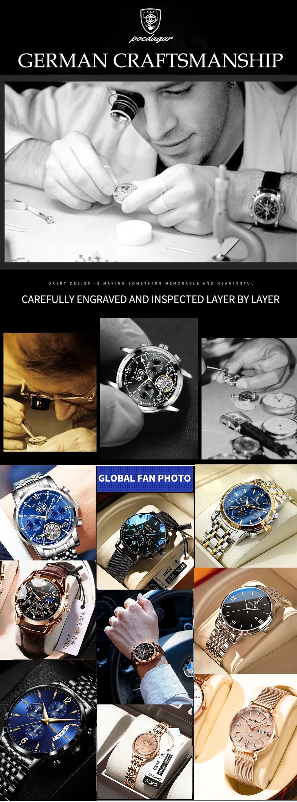 POEDAGAR Men Watch Fashion Chronograph Slim Stainless Steel Mesh Quartz Men's Wristwatch Waterproof Luminous Date Sport Watch
