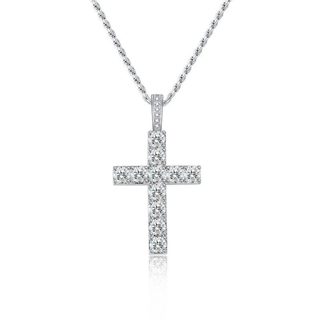 S925 Sterling Silver Cross Moissanite Pendant Inlay 5.0mm D-color VVS Moissanite GRA Certified Necklace for Men