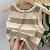 2024 Summer Women's Short Knitted Striped Ribbed Tank Top Breathable and Sustainable