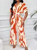 2025 Fashion Spring Summer New High Waist Short Sleeve Jumpsuits Wide Leg Pants Overalls Women's Printed Summer Loose Jumpsuit