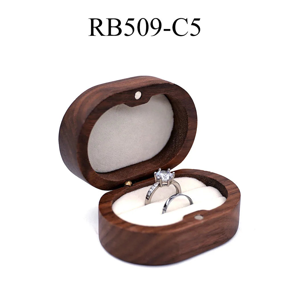 Luxury Customized Logo Engraved Your Name Natural Walnut Jewelry Storage for Rings Necklace Earrings Wooden Gift Box