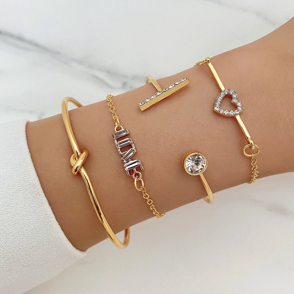 New Cute Cat Geometric Diamond Gold Metal Bracelets for Women Crystal Twisted Gold Color Metal Bangle Fashion Jewelry Gifts