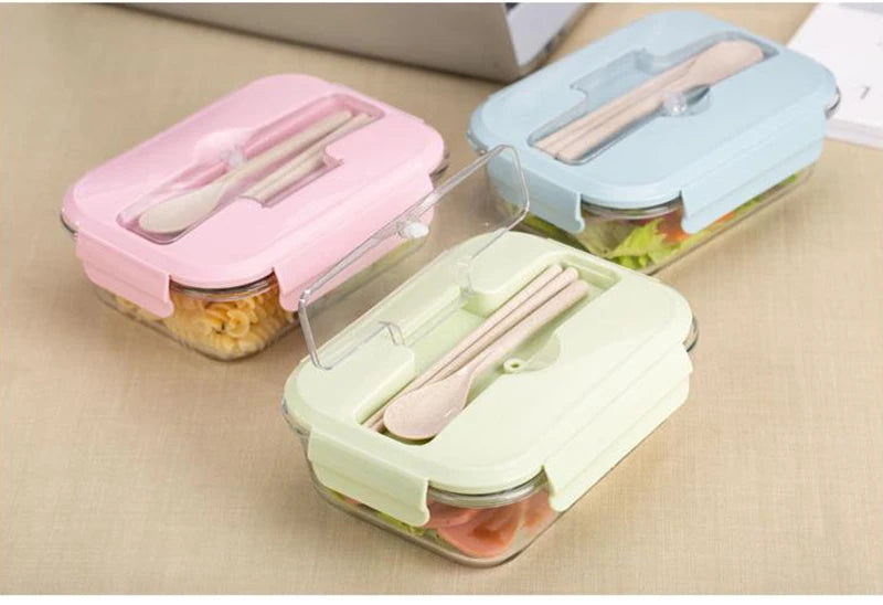 Glass Lunch Box Portable High Temperature Resistant Leak-proof Bento Box Microwave Heat Food Container Food Storage