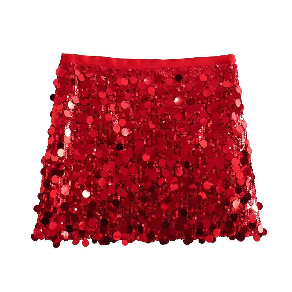 2024 Women Winter New European and American Style Sexy A- Line Skirt High Waist Hip Sequin Mini Skirt for  Skirt