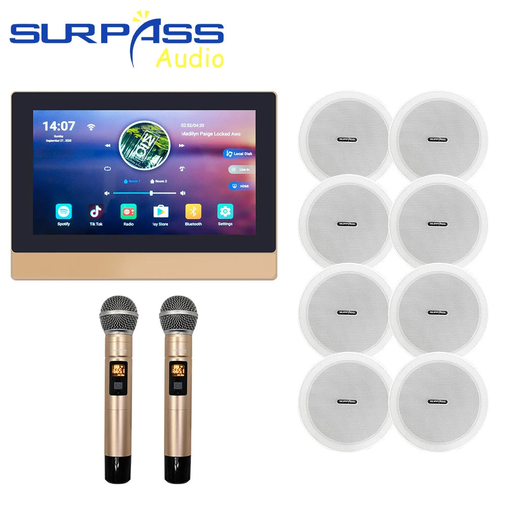 PW7820K+CR620 in Wall Amplifier With PA Ceiling Speaker Set Wireless Microphone Karaoke Stereo Home Theatre System