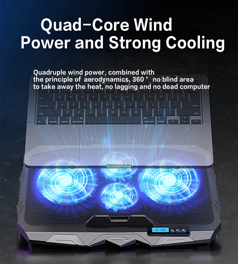 Gaming Laptop Cooling Pad with 4 Cooling Fans,Laptop Fan Cooler Pad for 17.3 Inch,Notebook Cooler Stand with 5 Height Adjustable