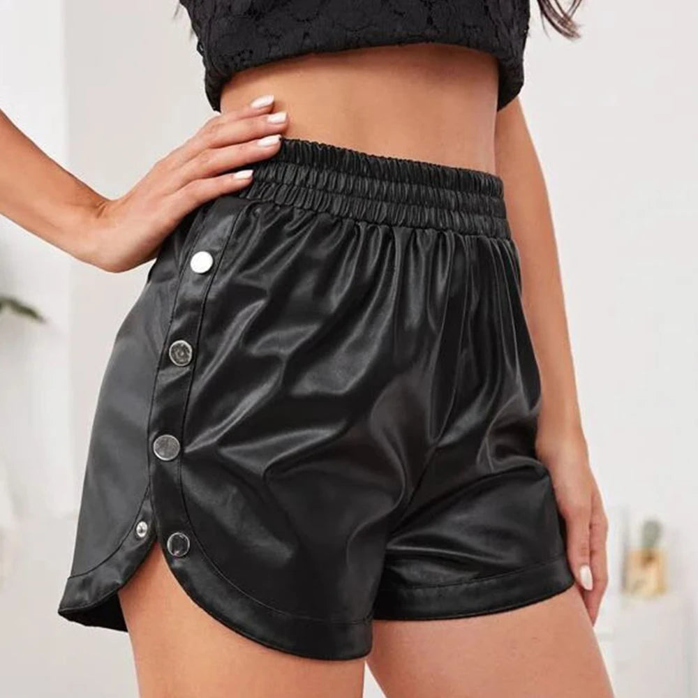 Sexy Black PU Casual Fashion Summer Shorts Women Clothing Goth Faux Leather High Waisted Womens Shorts Y2K Hot Woman Short Pants