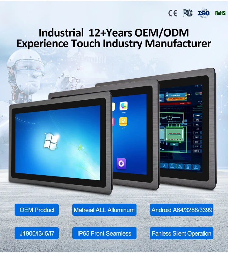 Fanless Embedded Wall Mounted Open Frame Industrial All-in-One Computer Capacitive Touchscreen Panel PC IP65 J1900 Linux Stock