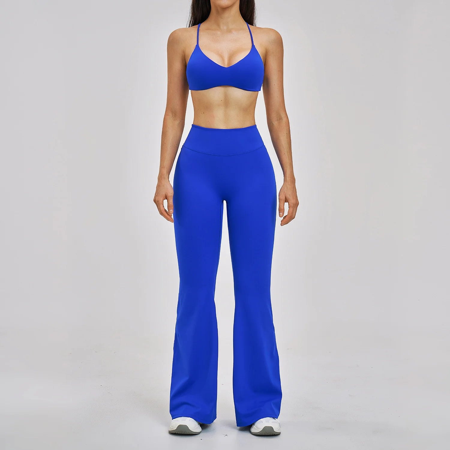 Tight Solid Breathable Back Yoga Set 2-Piece High-Waisted Elastic Waist Sports Suit for Outdoor Running Gym Wear