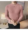 S-3XL Striped Versatile Men's Half High Neck Long Sleeve Sweater Mid Neck Slim Knit Bottom Shirt